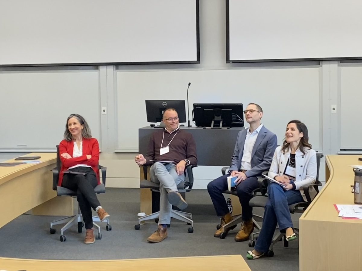 Four panelists seated at the front of a classroom at the 2nd MEM Conference, Rotman, April 2025